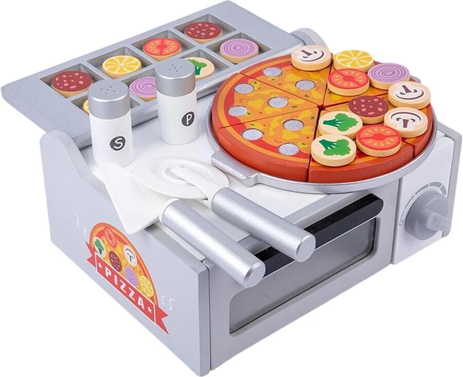 Houten Pizza Set Rollenspel Keuken Kinderen Leren Spelen Inclusief Speelgoedoven 26 x 225 x 12 cm