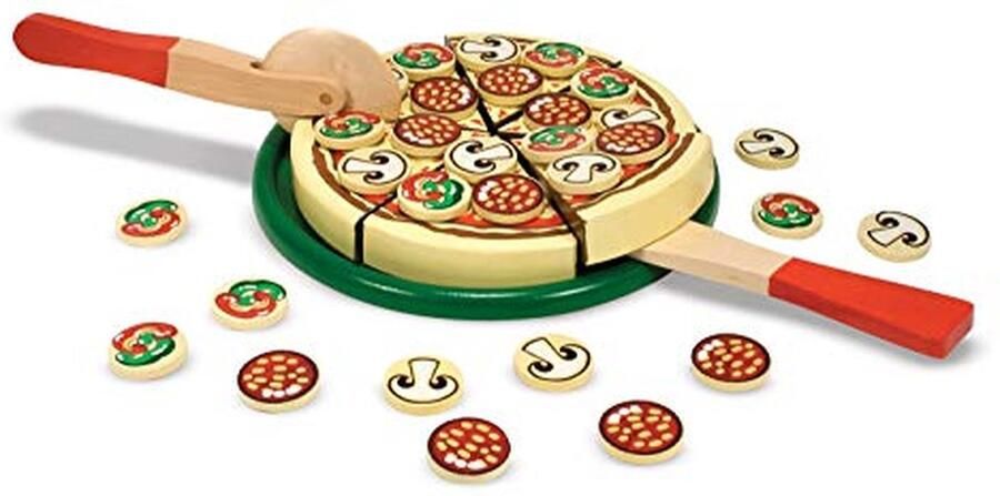 Houten Pizza Set Speelgoed Eten Leren Koken 50+ Toppings 6 Stukken Multicolor