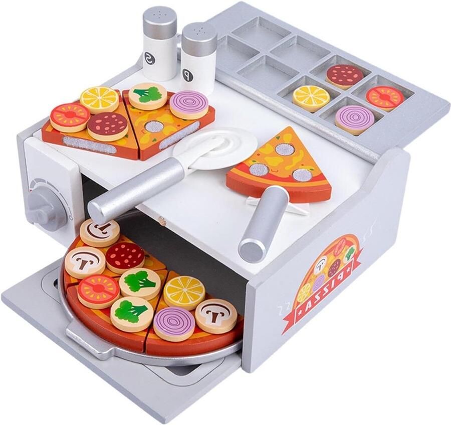 Houten Pizza Set Speelgoed Keuken Rollenspel Leren Zelfklevend Ontwerp 267 x 23 x 124 cm Multicolor