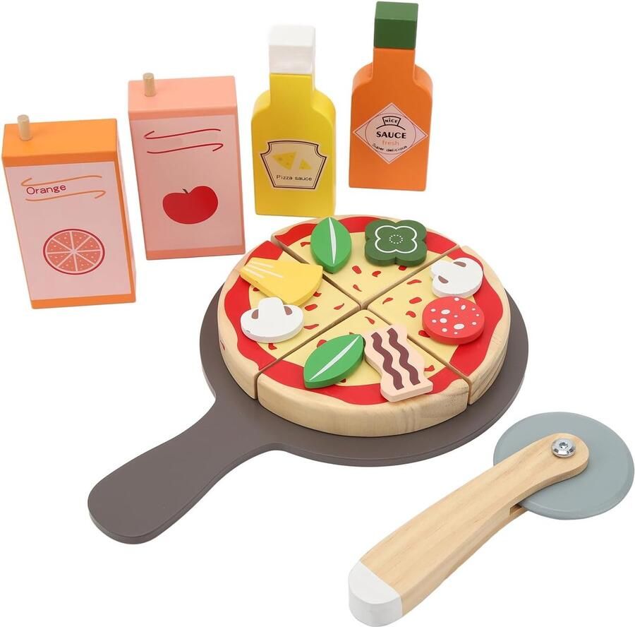 Houten Pizza Speelgoed Educatief Keukenspeelgoed Kinderen Koken Hoge Simulatie 29 x 20 x 8 cm Houtkleur