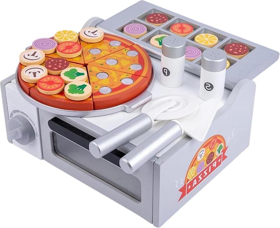 Houten Pizza Speelgoed Keukenspeelgoed Educatieve Set Rollenspel Bevorderen Uniek Kleeffolie Ontwerp
