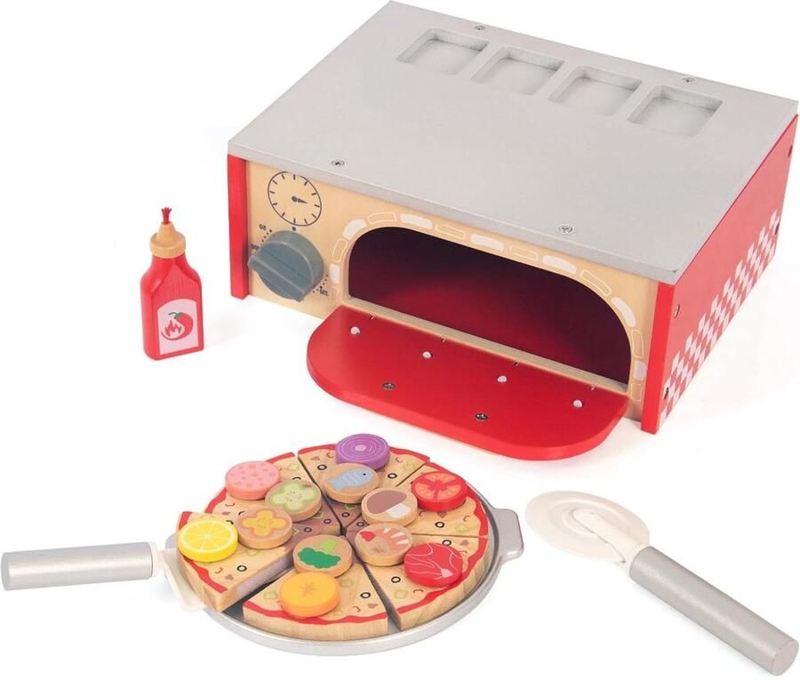Houten Pizza Speelgoedset Keuken Speelgoed Eten Kind Spelletjes Realistisch Speelgoed 25 cm Multicolor
