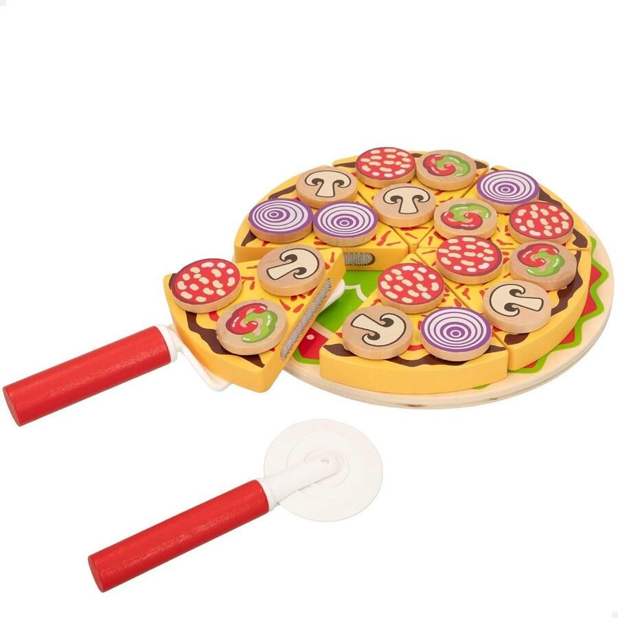 Houten Pizza Speelgoedset met Klittenband 27 Delen Houten Keukenspeelgoed voor Kinderen
