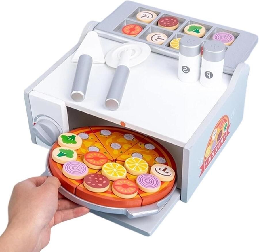 Houten Pizza Speelset Educatief Kookspel Imitatie Spelen Compleet met Oven 26 x 225 x 12 cm