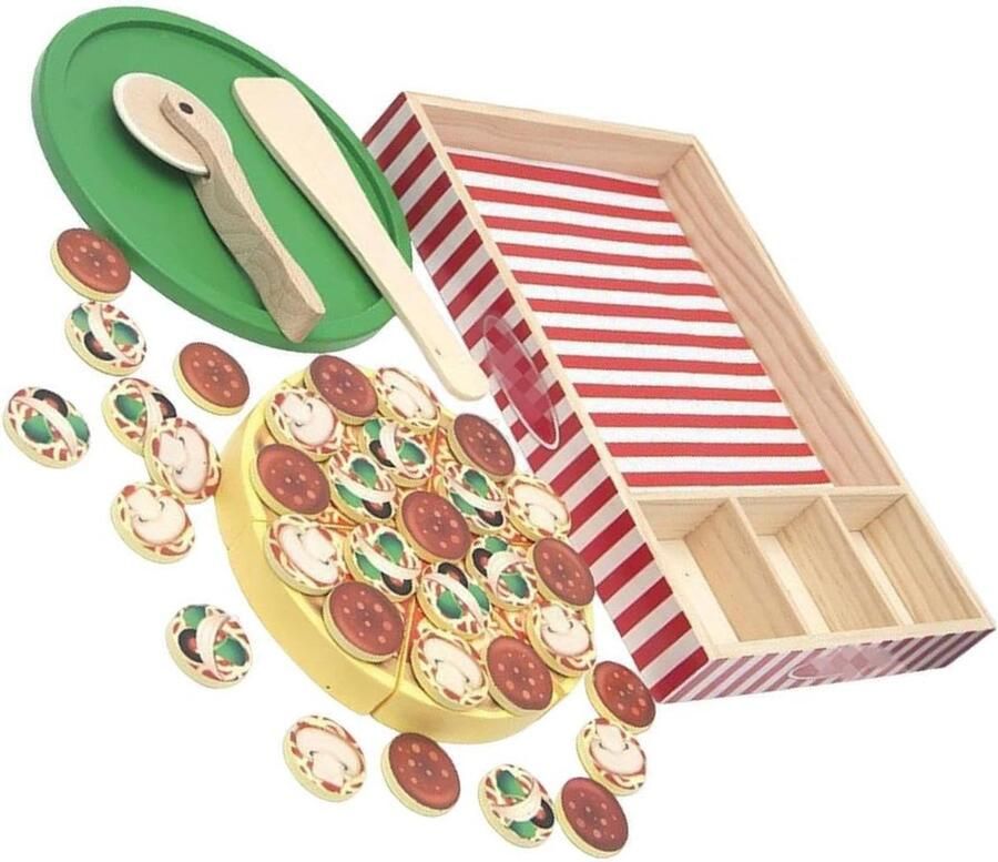 Houten Pizza Speelset Keuken Speelgoed Fantasie Spel Stimuleert Kleurherkenning 34 x 23.2 x 4 cm