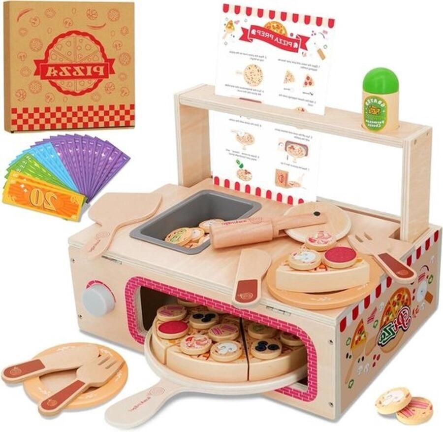 Houten Pizza Speelset Keukenspeelgoed Rollenspel Set Kinderspel Realistische Pizza Ervaring 32 x 225 x 11 cm