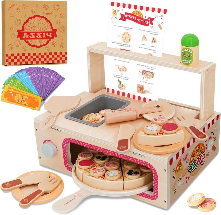 Houten Pizza Speelset Keukenspeelgoed Rollenspel Set Kinderspel Realistische Pizza Ervaring 32 x 225 x 11 cm