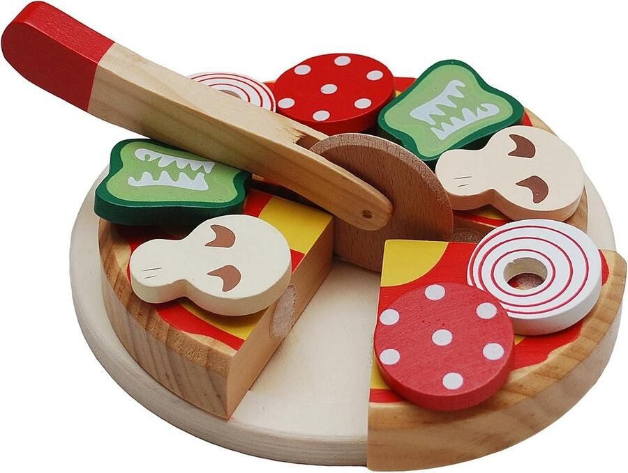Houten Pizza Speelset Snijbare Pizza Rollenspel Keuken Inclusief Pizzasnijder N.v.t. Multicolore