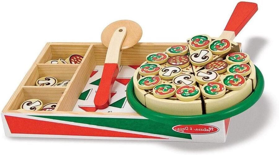 Houten Pizza Speelset Speelgoed Pizza Kinderen Spelen Realistisch Ontwerp 25 cm Houtkleur