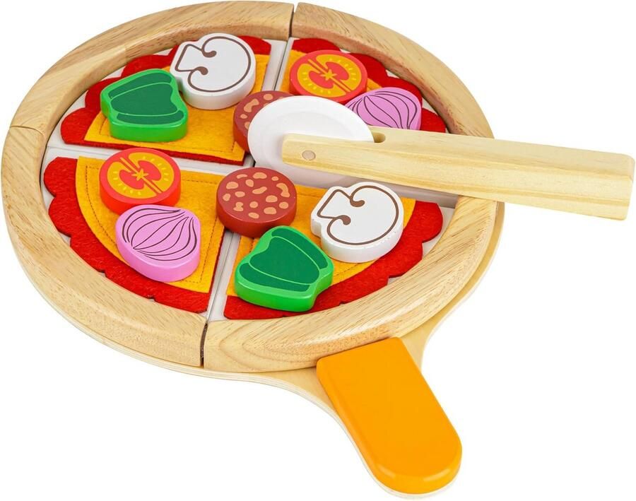 Houten Pizza Spel Montessori Keuken Kinderen Spelen Duurzaam Hout 30x23cm
