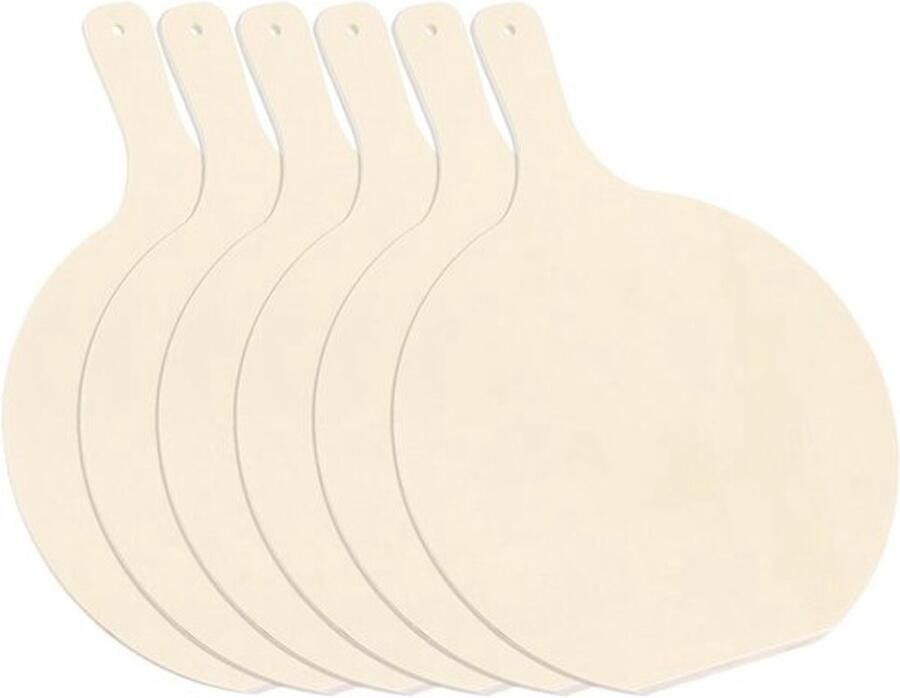 Houten Pizzaschalen Set van 6 Ronde Pizzaschuiven met Handvat voor Keuken en Serveerplank