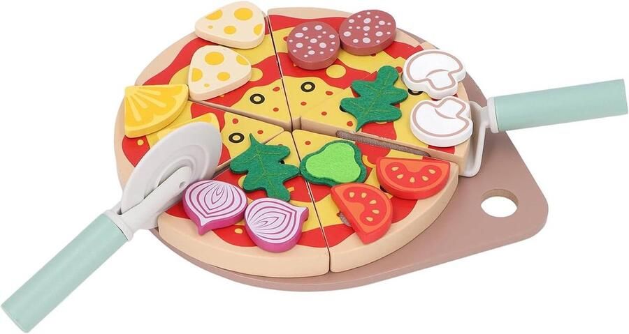 Houten Pizzaset Keukenspeelgoed Kinderen Koken 3 Kookervaringen 1 Set Bruin