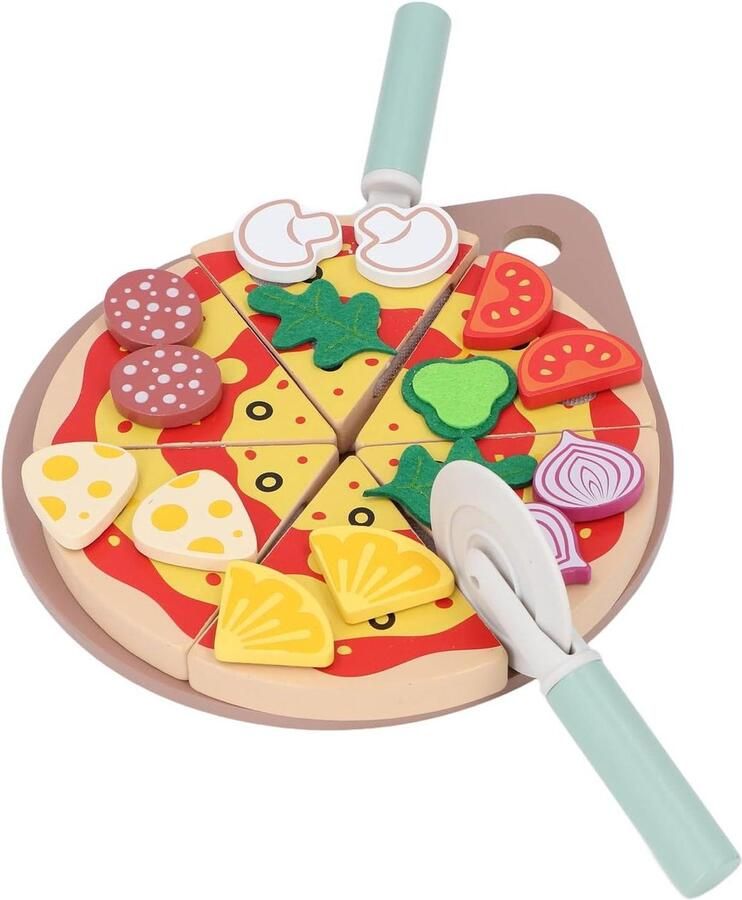 Houten Pizzaset Keukenspeelgoed set Kinderen Koken Drie Kookervaringen 20 x 20 x 15 cm Niet gespecificeerd
