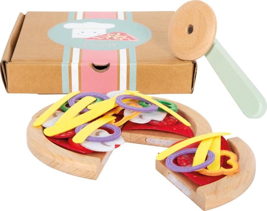 Houten Pizzaset Rollenspel Keuken Kinderen Spelen Inclusief Beleg 19 x 19 cm