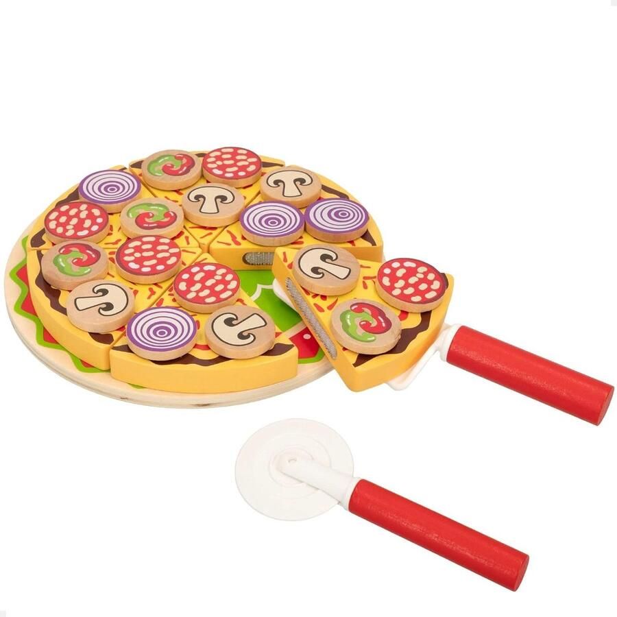 Houten Pizzaset Speelgoed Pizza Doen alsof 27 Delen Klittenband 20x20x20 cm Multicolor