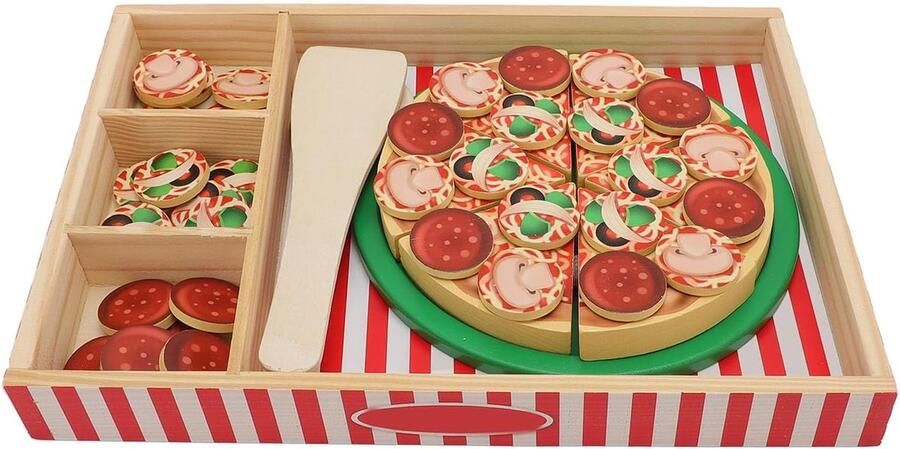 Houten Pizzaset Speelgoedkeuken Kinderen Leren Spelen Realistische Snijervaring 21 Delen Houtkleurig