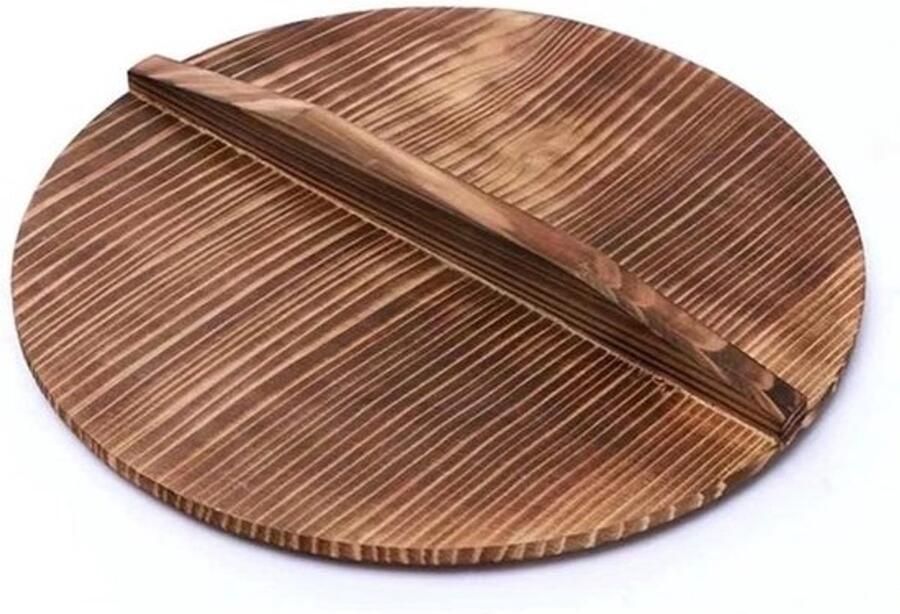 Houten Pot Deksel Wok Deksel Koken en Bakken Randhelling Ontwerp 32 cm Bruin
