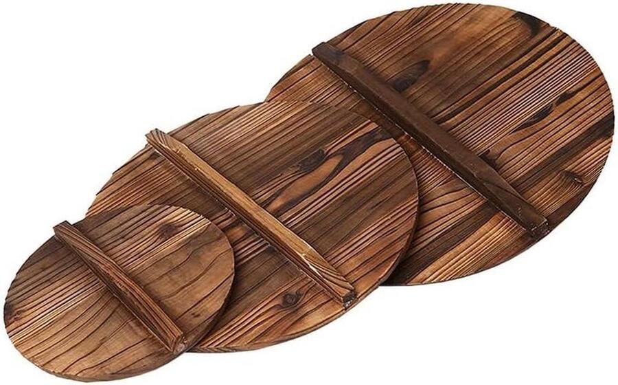 Houten Pot Deksel Wok Deksel Koken Met Stoom Groot Anti-heet Handvat 34CM Diameter Koffie