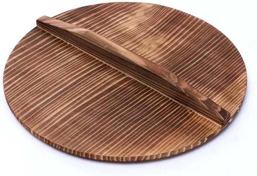 Houten Pot Deksel Wok Deksel Koken Randhelling ontwerp 36cm Natuurlijk