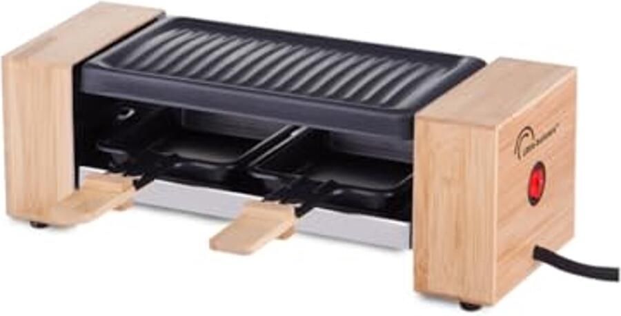 Houten Raclette voor 2 Personen Afneembare Grill en Anti-aanbaklaag 350 Watt Vermogen