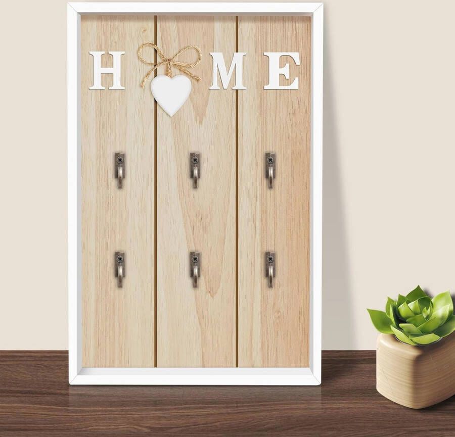 Houten sleutelhaak met 6 haken Vintage Schlüsselbord voor Organisatie Sleutelhouder voor Muur en Bureau