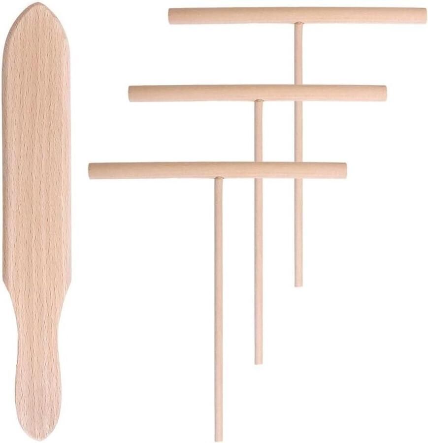Houten Spatel Set Pannenkoek Gereedschap Pannenkoeken Maken T-Vorm Ontwerp 4 Stuks Houtkleur