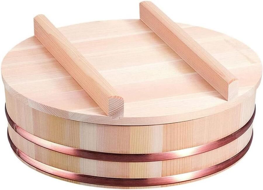 Houten Sushi Kom Hangiri Rijst Mengkom Sushi Bereiding Waterabsorberend Hout Koperband 30cm Diameter 9cm Hoogte