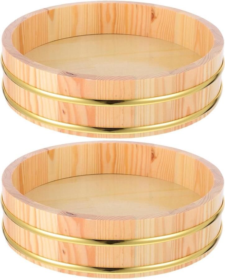 Houten Sushirijstbakjes Hangiri Mengkom Sushirijst Bereiden Gouden Rand 264 cm Khaki