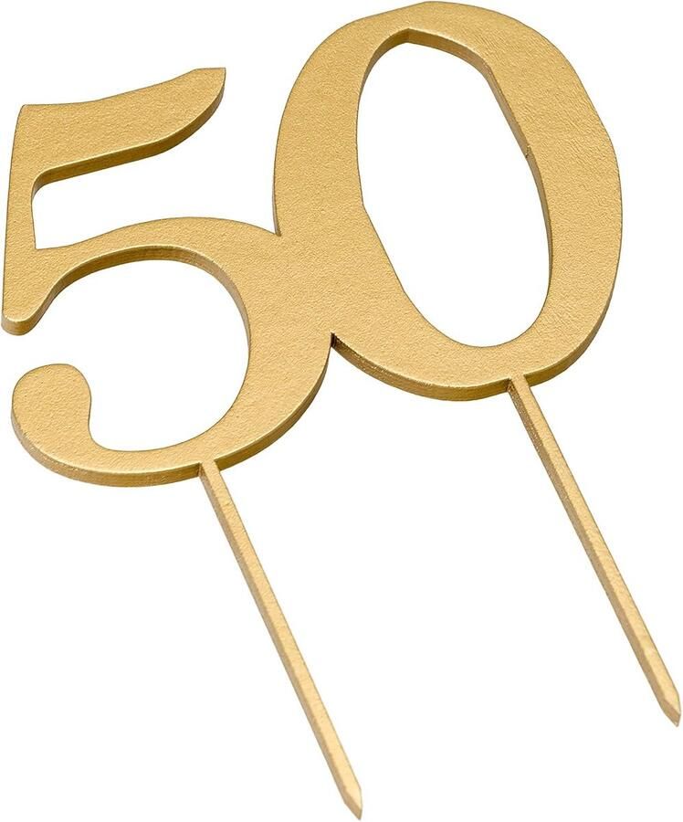 Houten Taart Topper 50 Goud 12 x 17 cm 2