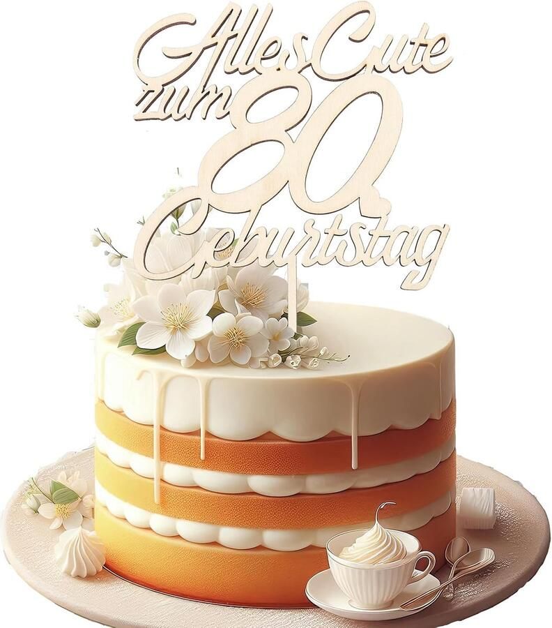 Houten Taartdecoratie 80e Verjaardag Man Vrouw Taartdecoratie Gelukkige 80e Verjaardag Happy Birthday Taarttopper Houtkleur