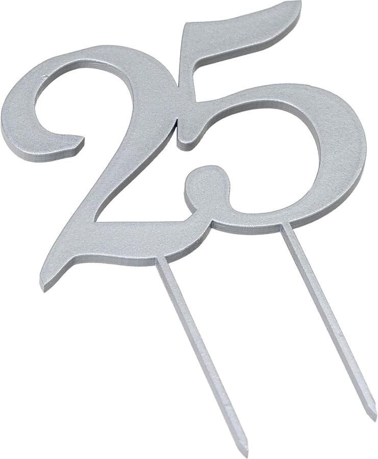 Houten taarttopper 25 verjaardag zilver 12 x 17 cm 2