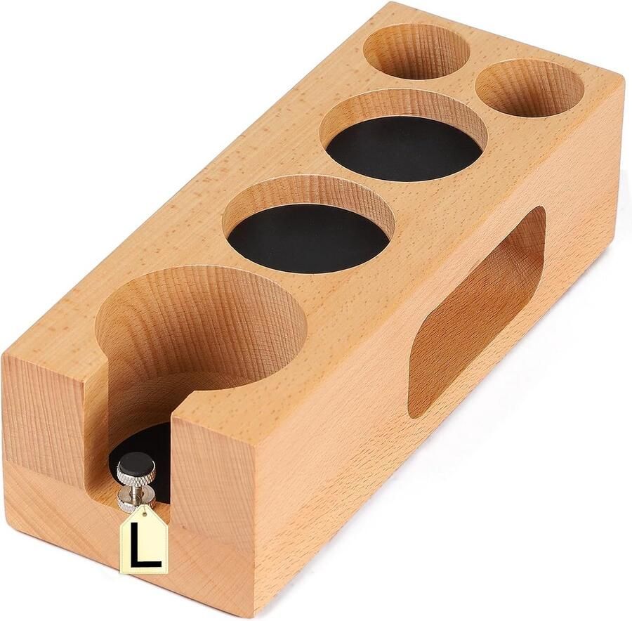 Houten tamperstation 58 mm verstelbare hoogte voor espresso