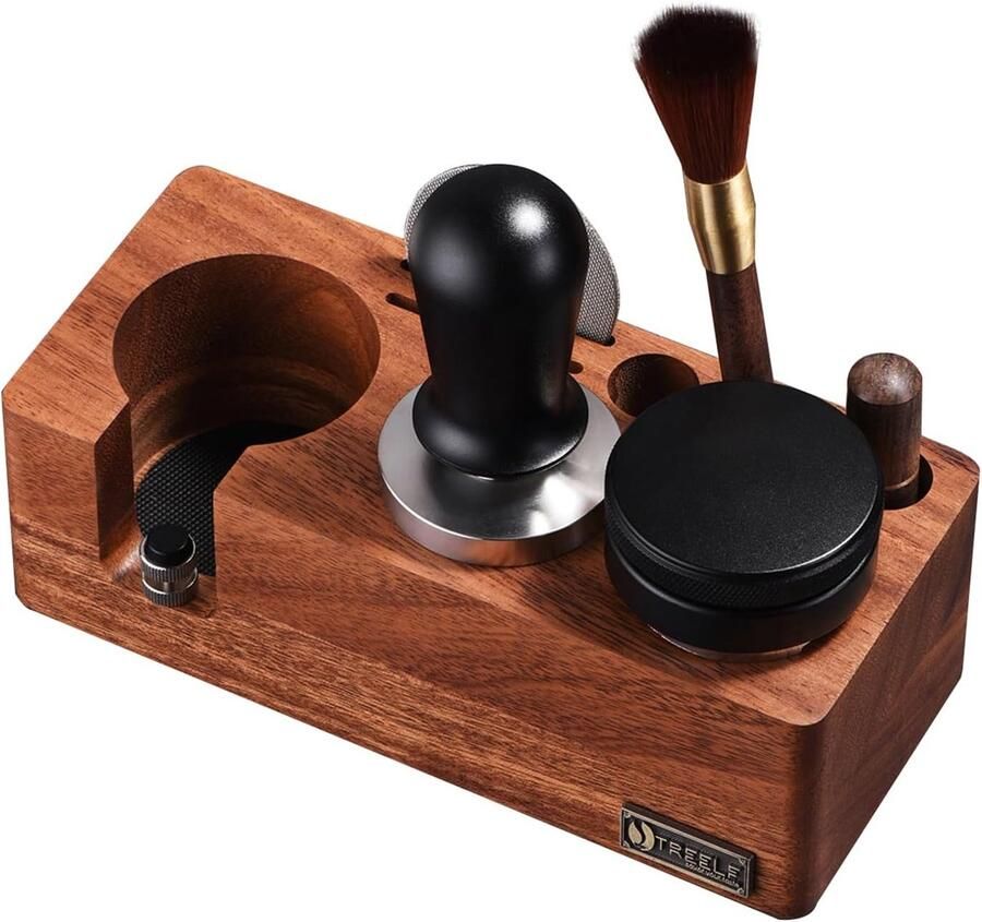 Houten Tampingstation Koffie Accessoire Houder Espresso Bereiding Multifunctioneel Ontwerp 22 x 9.7 x 7 cm Walnoot