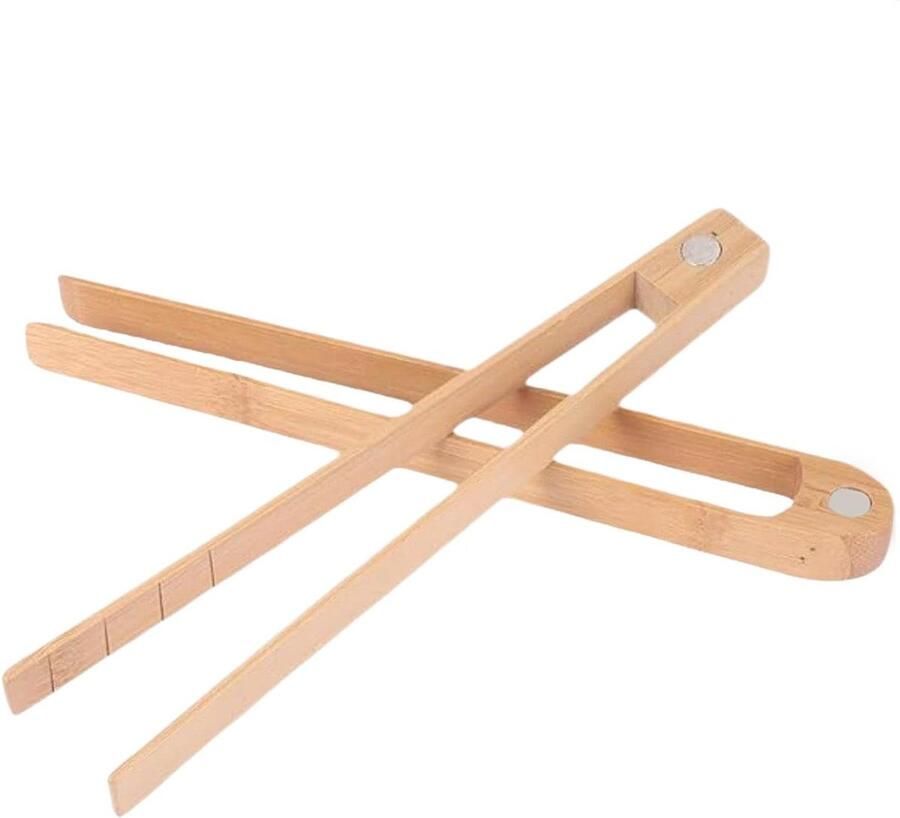 Houten Toast Tangen Broodrooster Klemmen Veilig Eten Pakken Magnetisch Ontwerp 22 cm Houtkleur