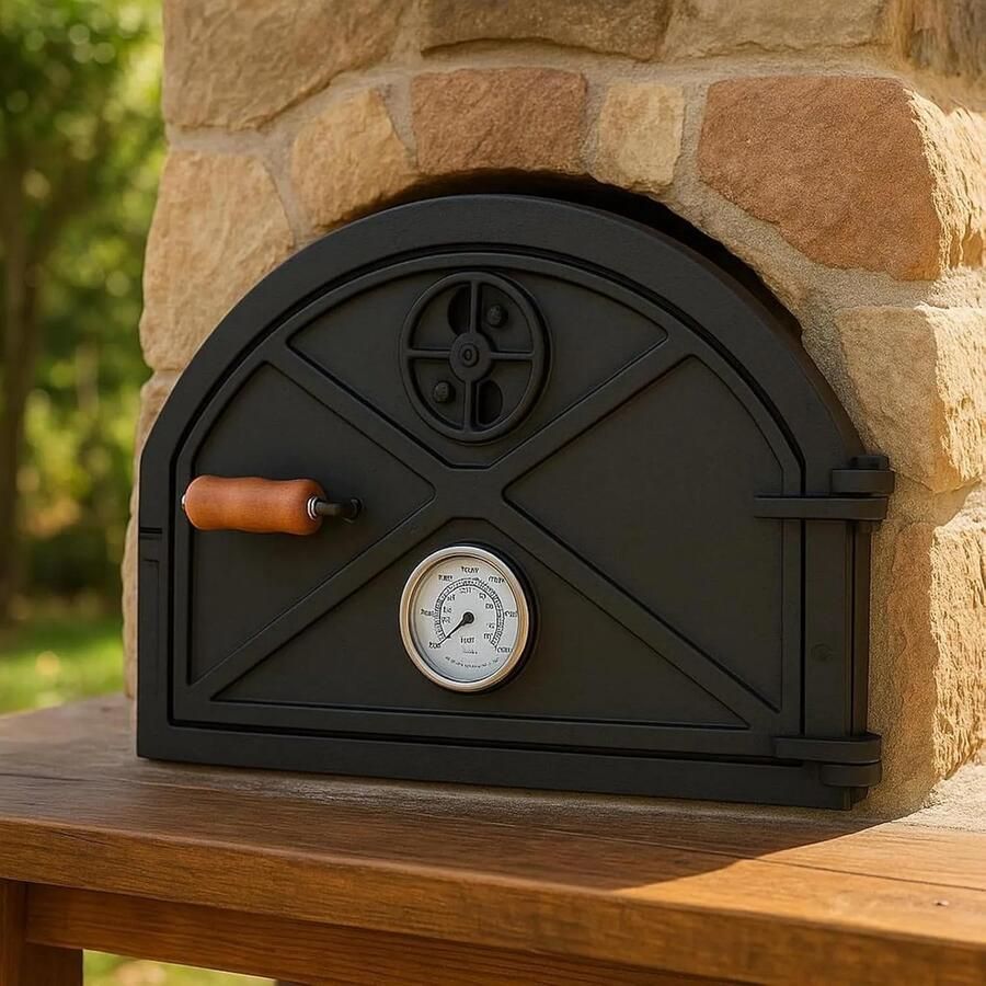 Houtgestookte Ovendeur Buitenkeuken Deur Pizza Oven Met Ingebouwde Pyrometer 59.4 x 38 cm Zwart