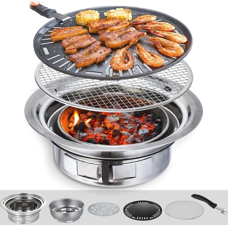 Houtskool BBQ Grill 13 7 Inch Draagbare Non-Stick Barbecue voor Camping en Buiten
