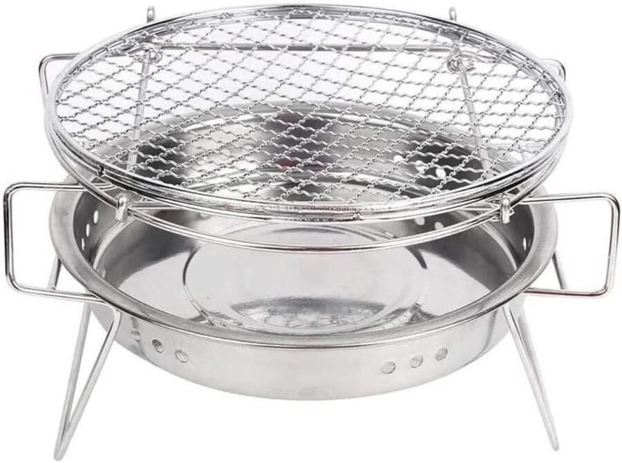 Houtskool BBQ Grill Draagbare Vuurplaats Buiten Koken Roestvrij Staal 30x18.3cm Zilver