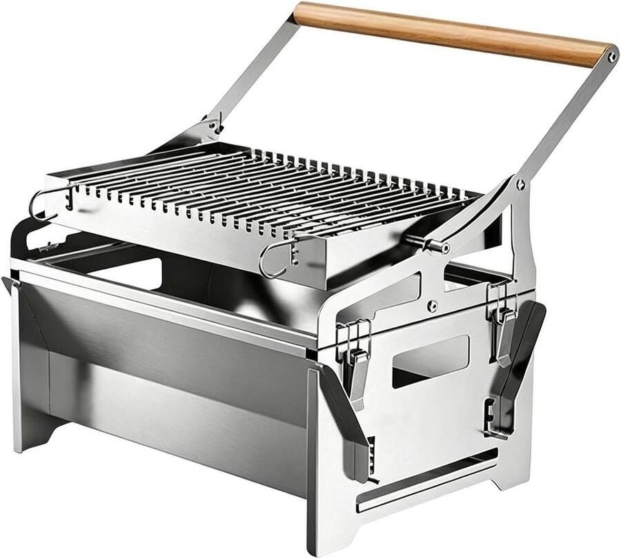 Houtskool BBQ Grill Draaibare Grill Buiten Grillen 360 Graden Rotatie 16x30x16 cm Zilver