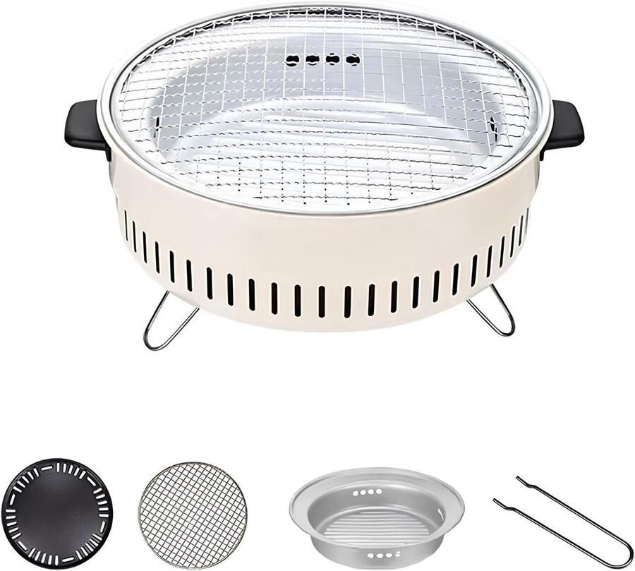 Houtskool BBQ Grill Kampvuurgrill Buiten Koken Met Kookplaat Voor 3-5 personen Zwart