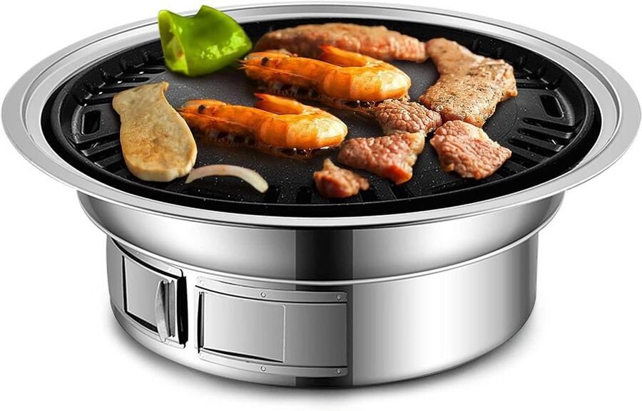 Houtskool Grill Barbecue Buiten Koken Roestvrij Staal 34 cm Zilver