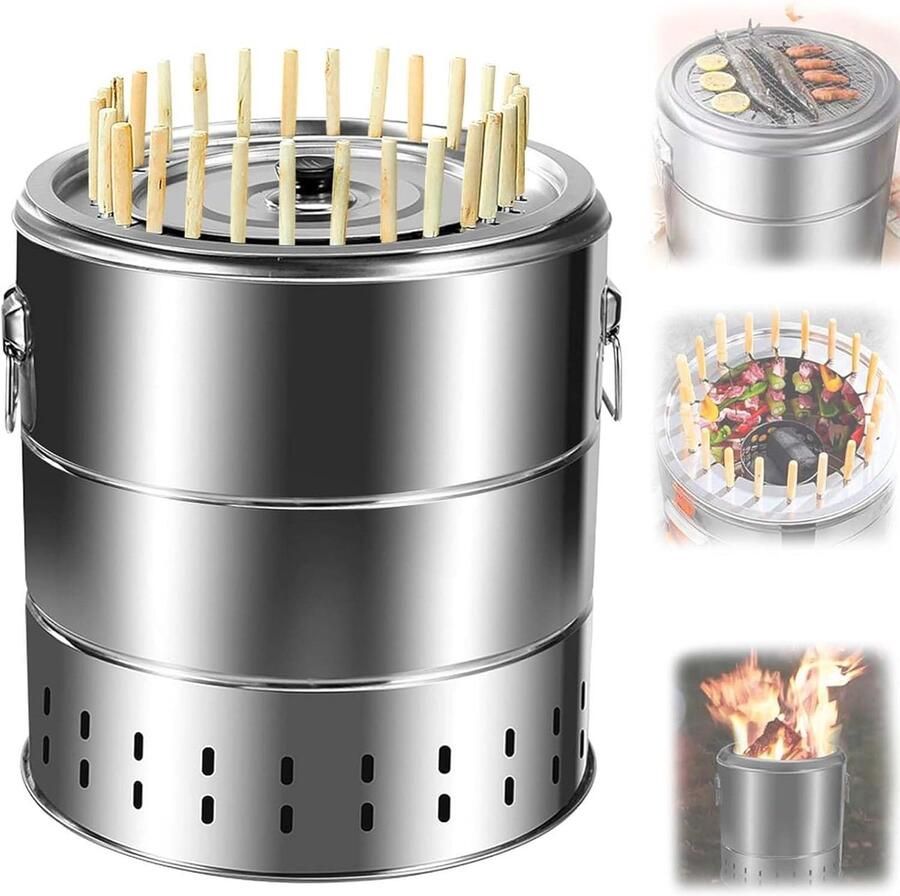 Houtskool Grill BBQ Barrel Buiten Koken Rookvrij Ontwerp 39 x 42cm Zilver