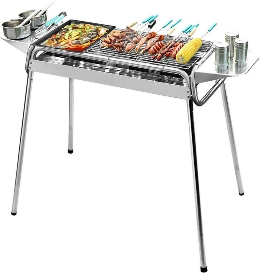 Houtskool Grill Draagbare BBQ Buiten Koken Groot Grillrooster 5-15 Personen Zwart