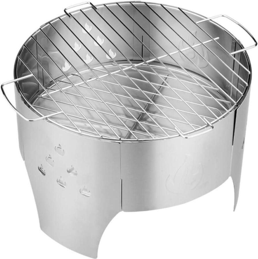 Houtskool Grill Kampvuur BBQ Buiten Koken Eenvoudige Montage 42 x 36 cm Zilver