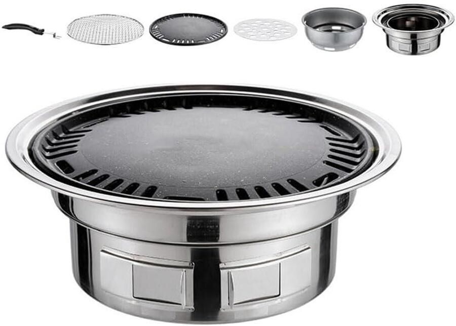 Houtskool Grill Koreaanse BBQ Buiten Koken Rookvrije Ervaring 35 cm Zilver