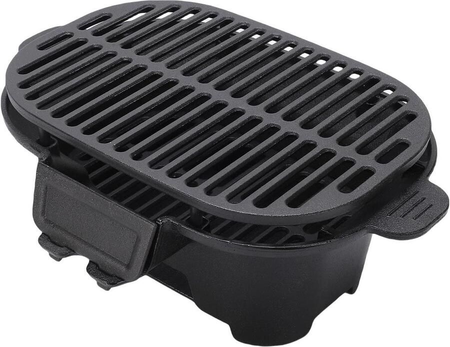 Houtskool Grill Mini Grill Buiten Koken Gietijzeren Constructie Draagbaar Zwart