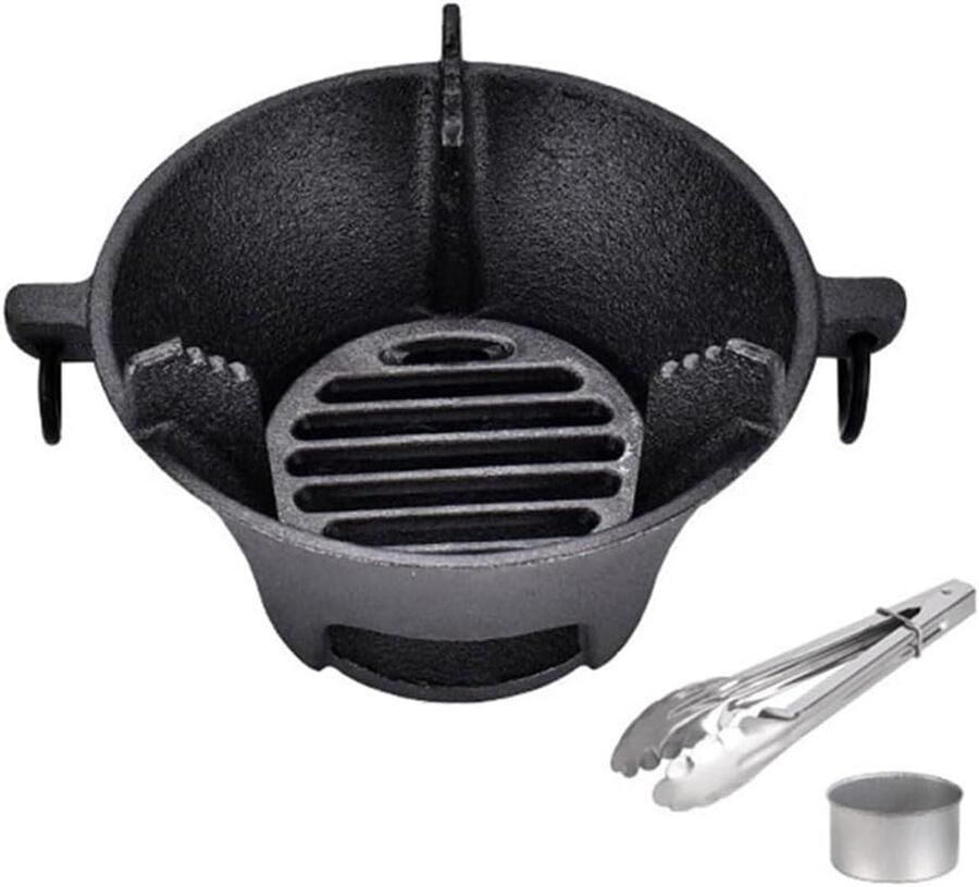 Houtskool Grill Pan Kookplaat Pan Koreaanse Kookplaten Gelijkmatige Warmte 16cm Diameter Zwart