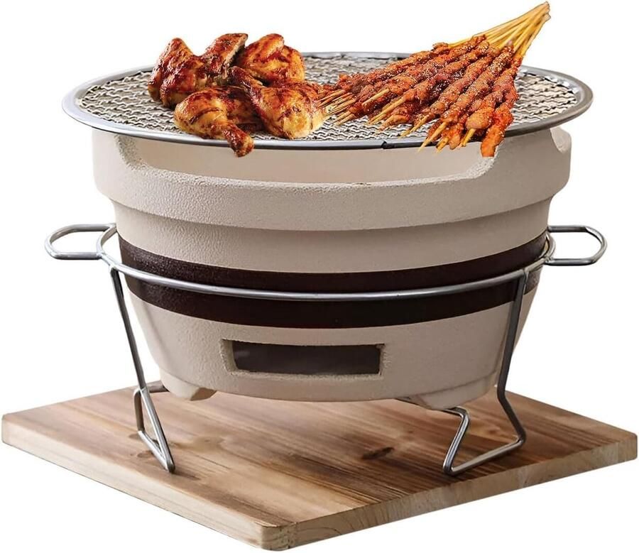 Houtskool Grill Tafelkachel Klei Buiten Koken Duurzame Klei Structuur Compact Formaat Zwart