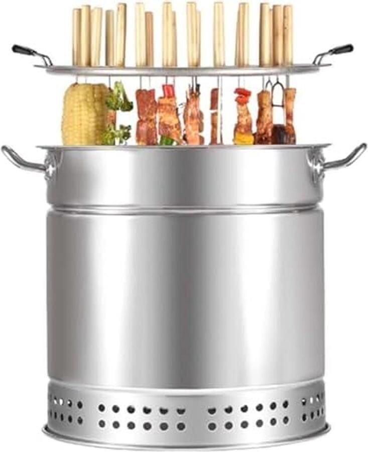 Houtskool Grill Verticale Oven Buiten Koken Olie en Houtskool Scheiding 36 x 43 cm Zilverkleurig
