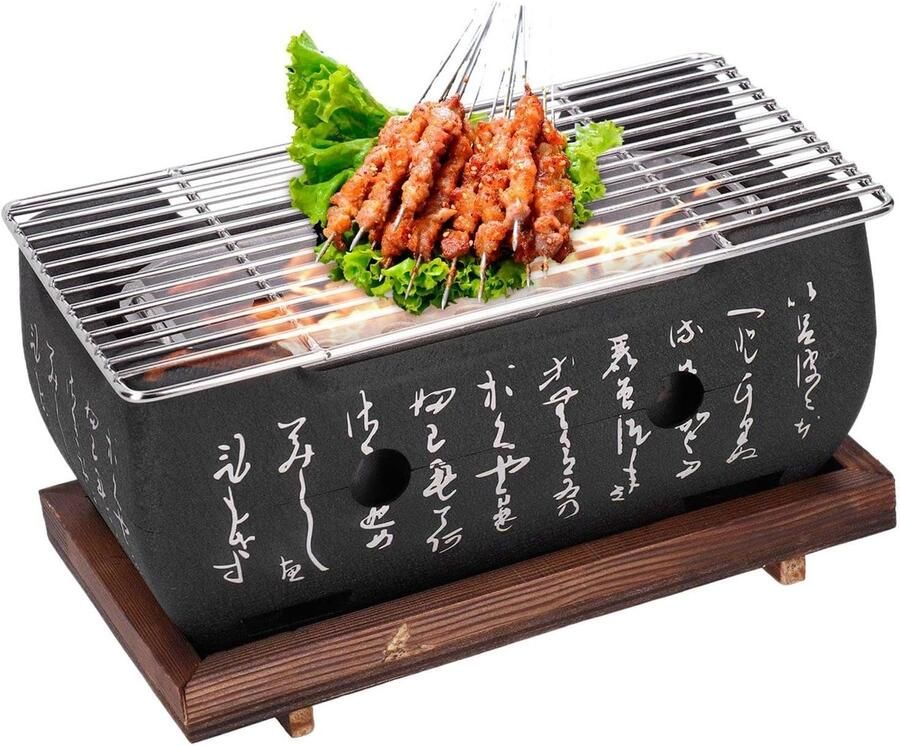 Houtskool Kookgrill Draagbare BBQ Buiten Koken Houtskool Gestookt 34.5 x 17 cm Chroom