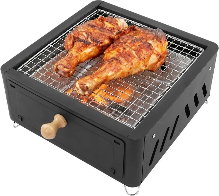 Houtskool Tafelgrill Compacte Outdoor Grill Buiten Koken Met Braadpan 3-5 Personen Zwart